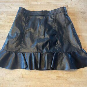 Divided Skirt Faux Leather Women Black Ruffle Bottom Mini